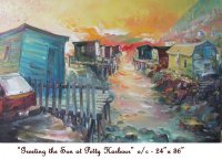 GREETING THE SUN AT PETTY HARBOUR, Newfoundland, Canada, Oil on Canvas